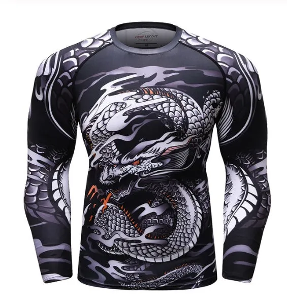 Men's long sleeve polyester compression rashguard t-shirt for MMA gym workout