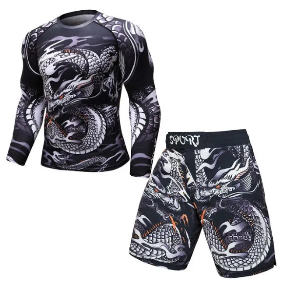 Men's long sleeve polyester compression rashguard t-shirt for MMA gym workout