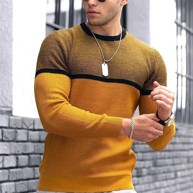 Men's Harajuku striped loose fit long sleeve T-shirt in black grey with round neck