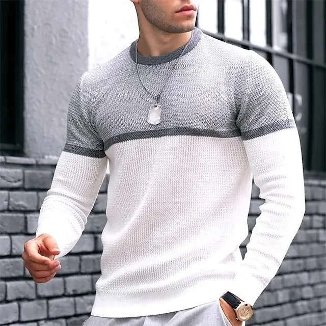 Men's Harajuku striped loose fit long sleeve T-shirt in black grey with round neck