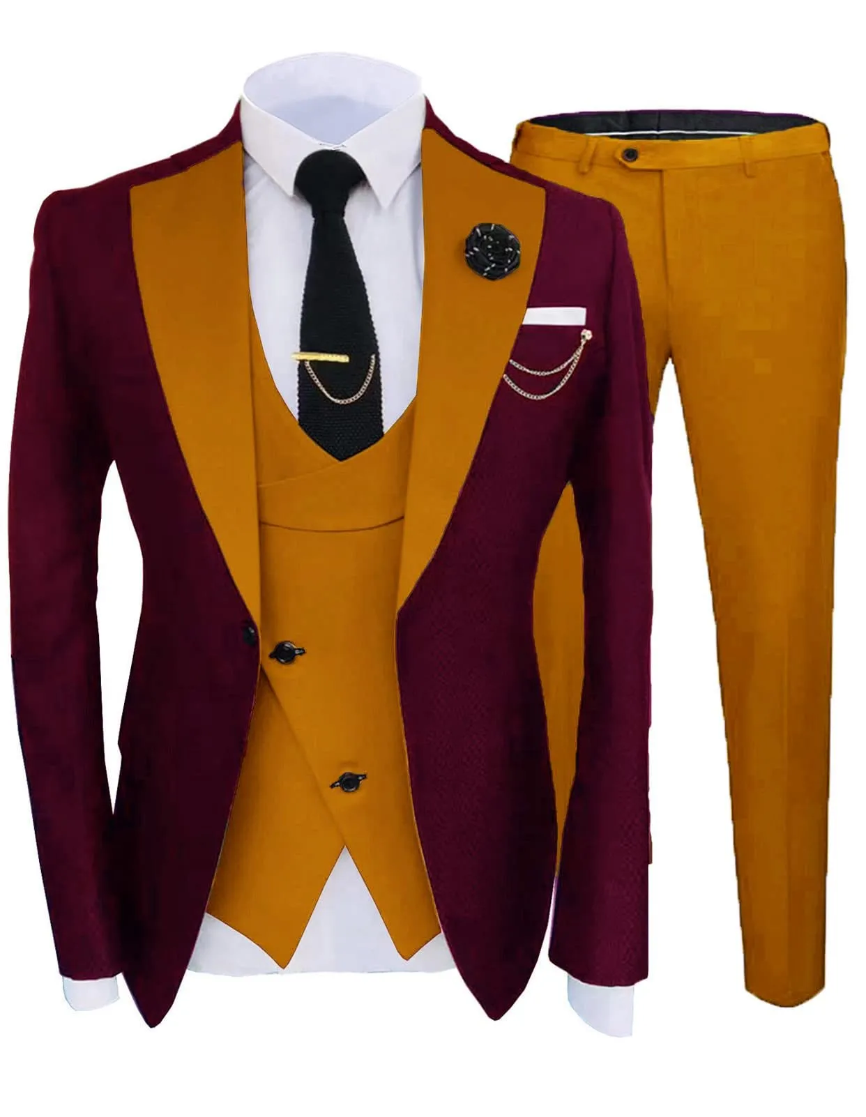 Men's three-piece slim fit cotton wedding suit in light business style, including coat, trousers, and vest