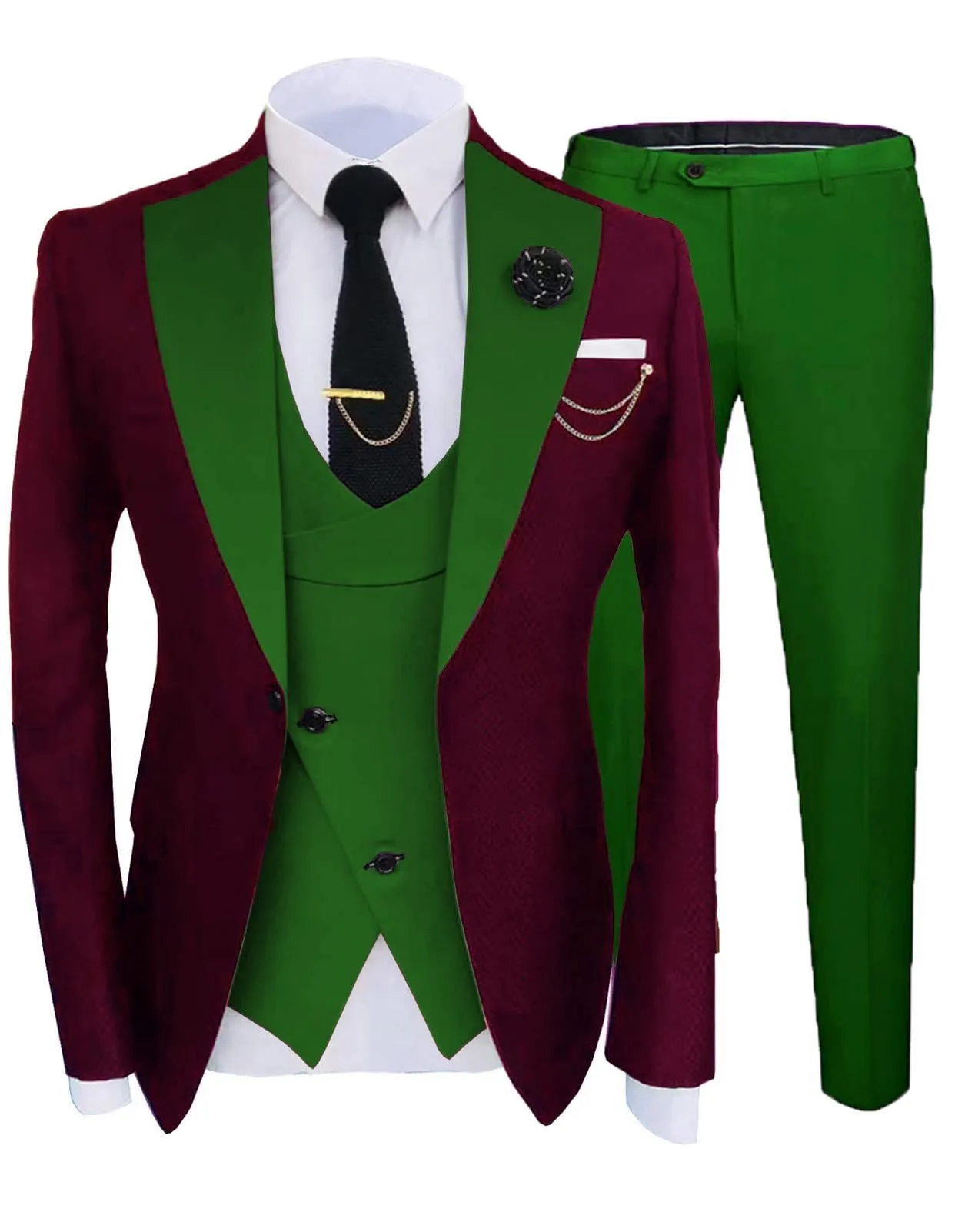 Men's three-piece slim fit cotton wedding suit in light business style, including coat, trousers, and vest