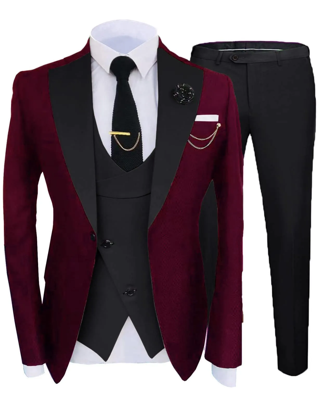 Men's three-piece slim fit cotton wedding suit in light business style, including coat, trousers, and vest
