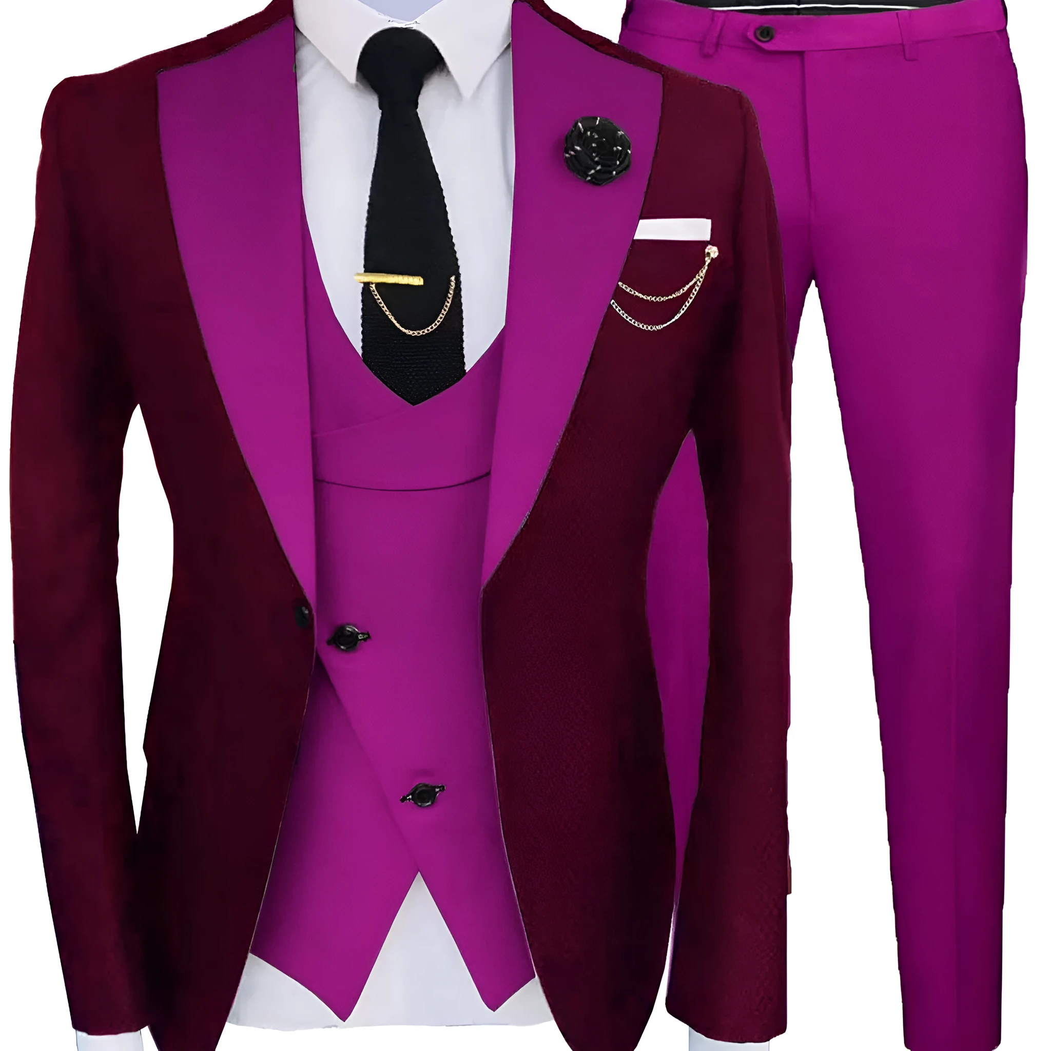 Men's three-piece slim fit cotton wedding suit in light business style, including coat, trousers, and vest