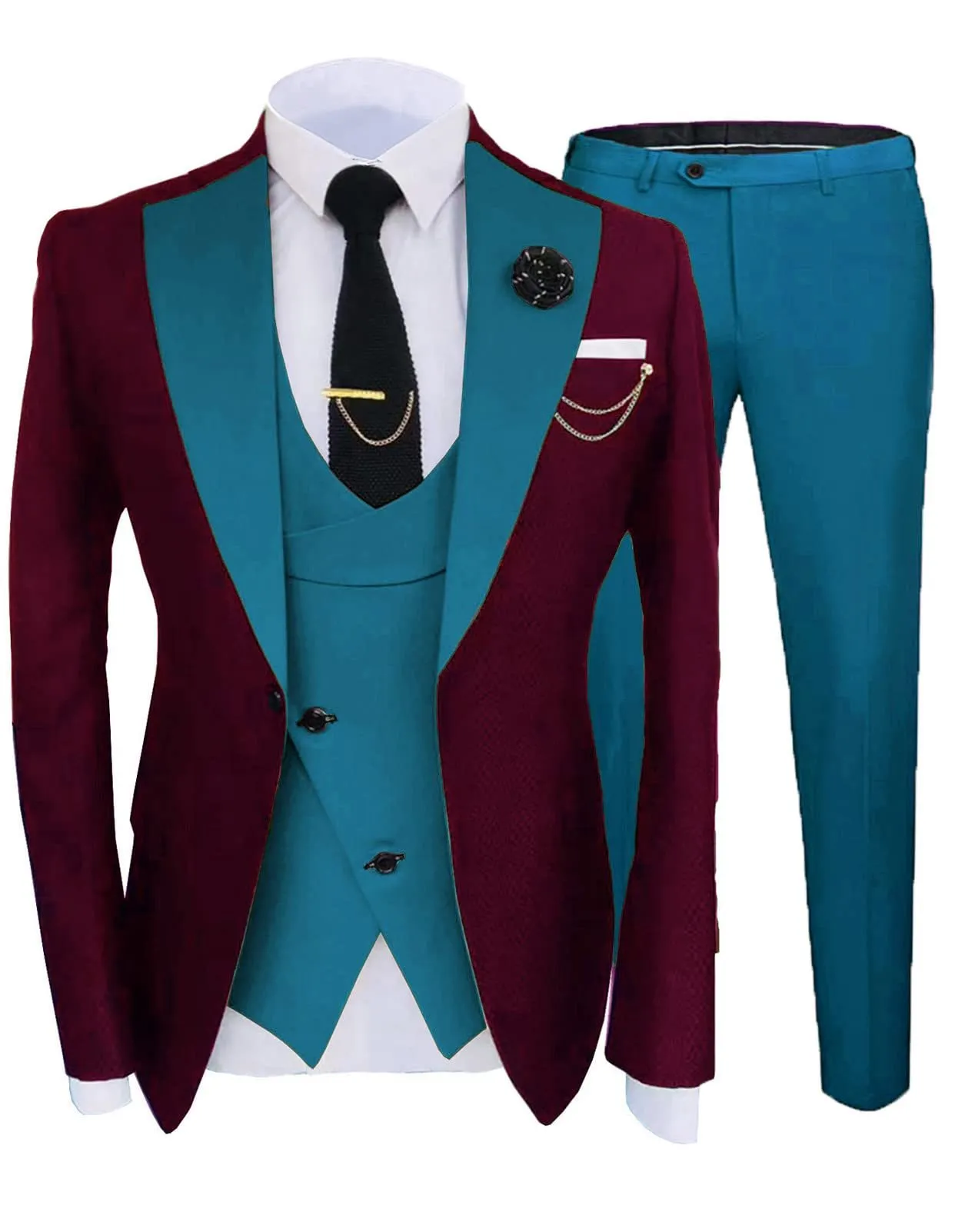 Men's three-piece slim fit cotton wedding suit in light business style, including coat, trousers, and vest