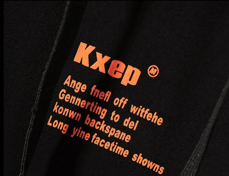 Men's Korean style fleece pullover hoodie in black with a hood and long sleeves