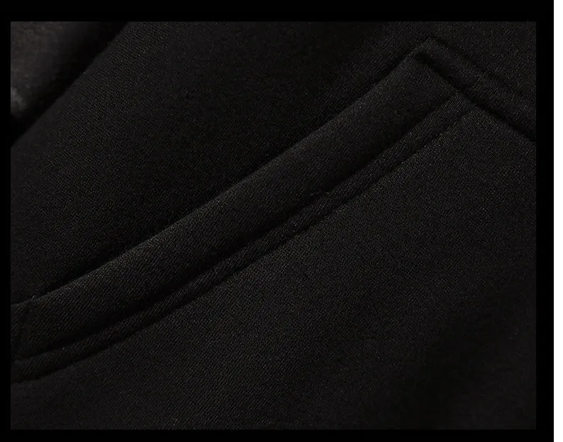 Men's Korean style fleece pullover hoodie in black with a hood and long sleeves