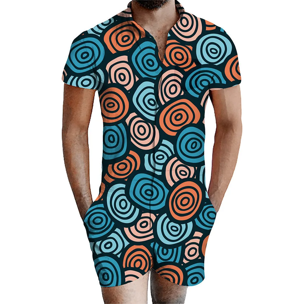 3D printed men's summer casual shorts suit with short sleeve T-shirt and shorts in chemical fibre blend