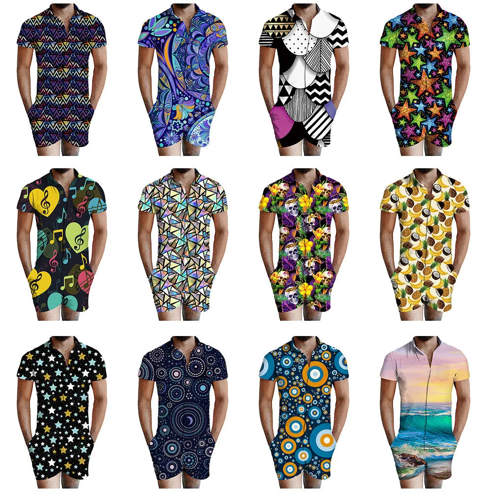3D printed men's summer casual shorts suit with short sleeve T-shirt and shorts in chemical fibre blend