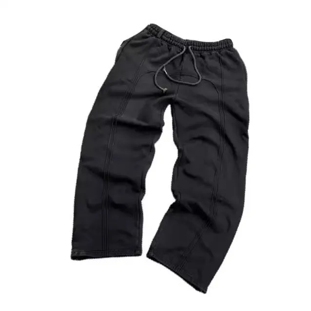 Men stretch rope sweatpants casual trousers loose fit quilting craft polyester black