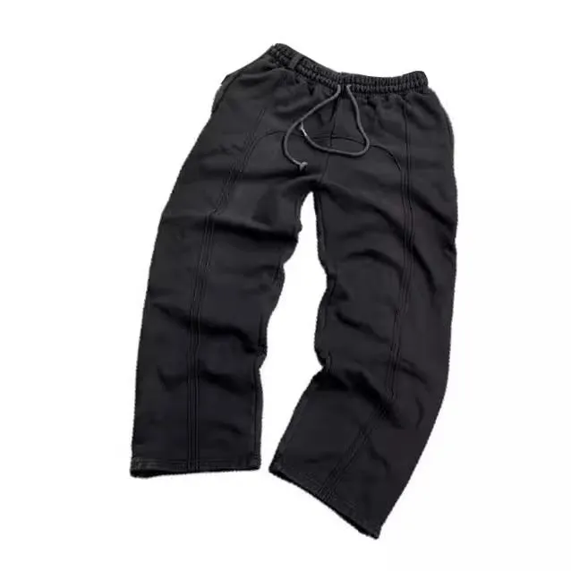 Men stretch rope sweatpants casual trousers loose fit quilting craft polyester black