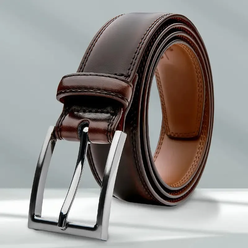 Men's genuine leather belt with alloy buckle in 95 grain brown