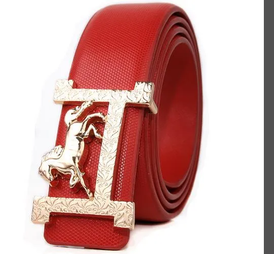 Real leather belt with horse gold buckle, 3.3cm width, available in multiple colours