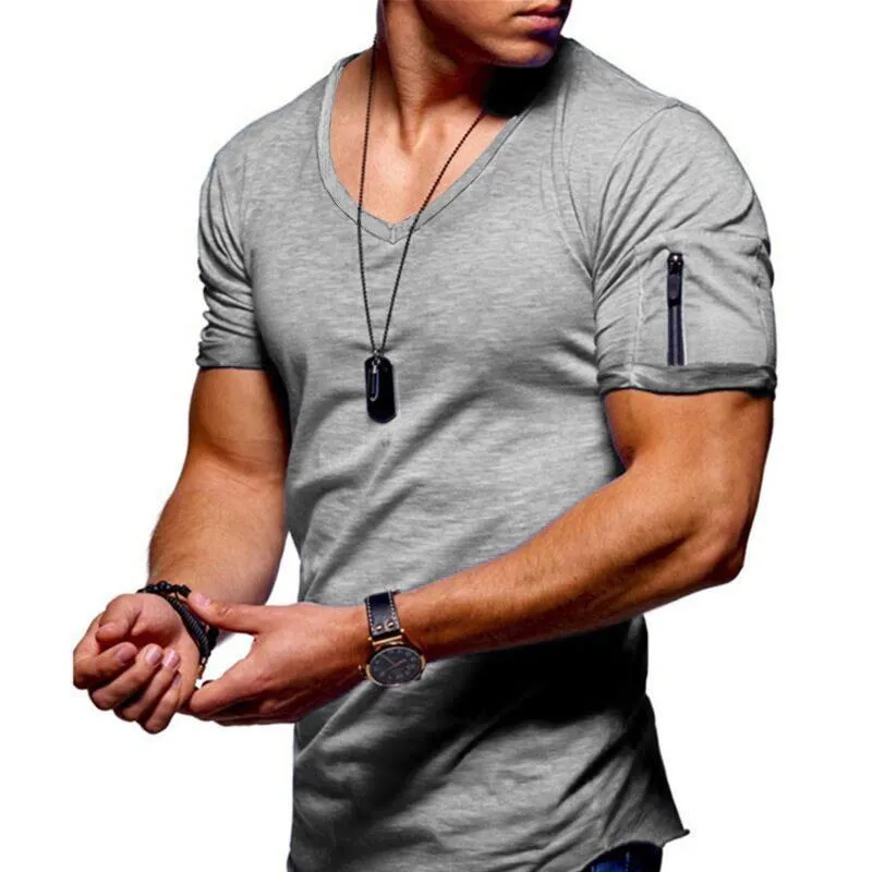 Men's V-neck short-sleeved slim fit youth shirt in a cotton-polyester blend, shown in white, black, and navy colours