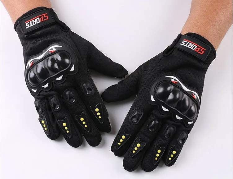 Outdoor motorcycle riding gloves with hard shell, non-slip palm, and touch screen fingertips in black