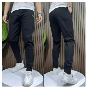 Men's ice silk stitching six-pocket high elastic casual pants in khaki colour