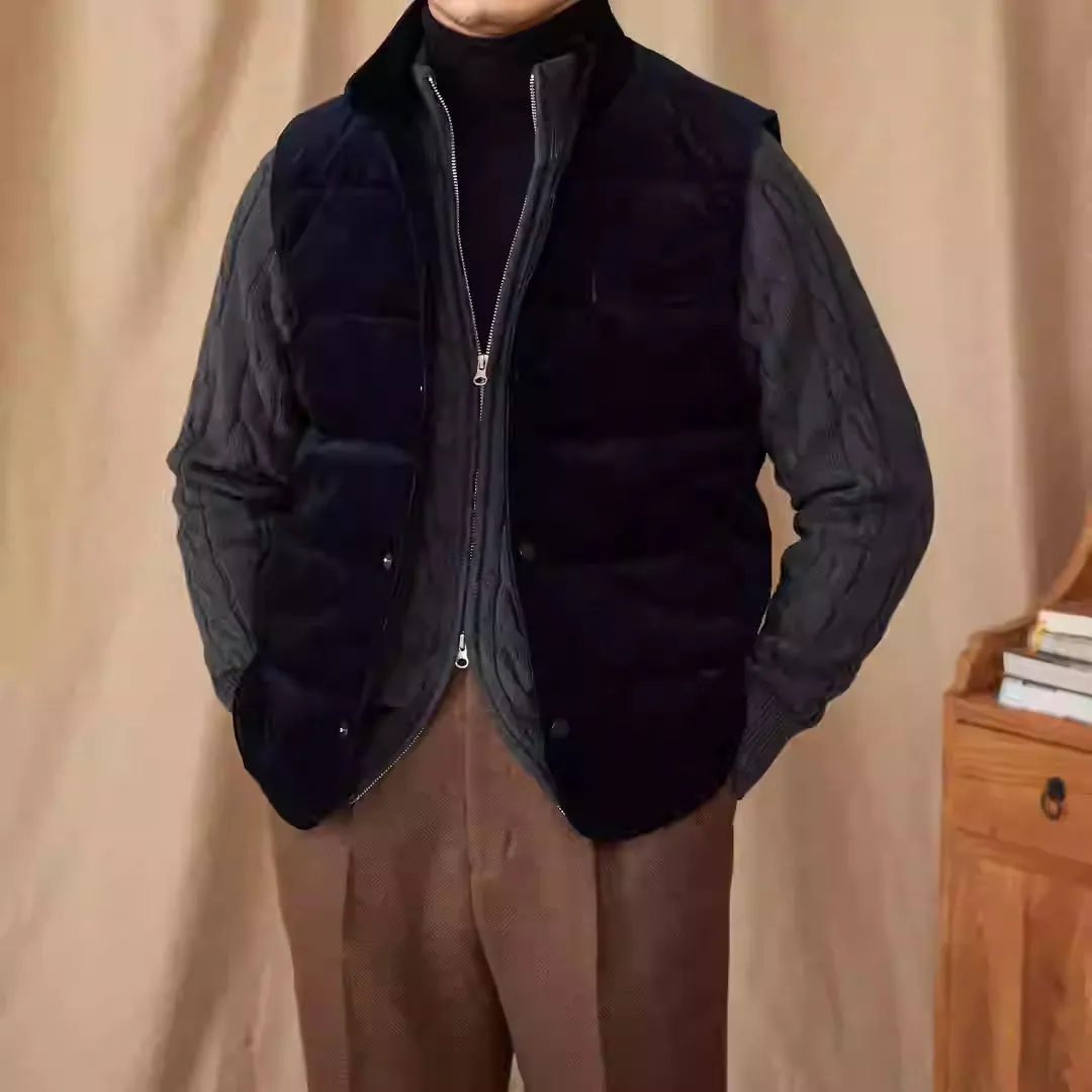 Men thick loose white duck down jacket in apricot, Japanese Korean casual style