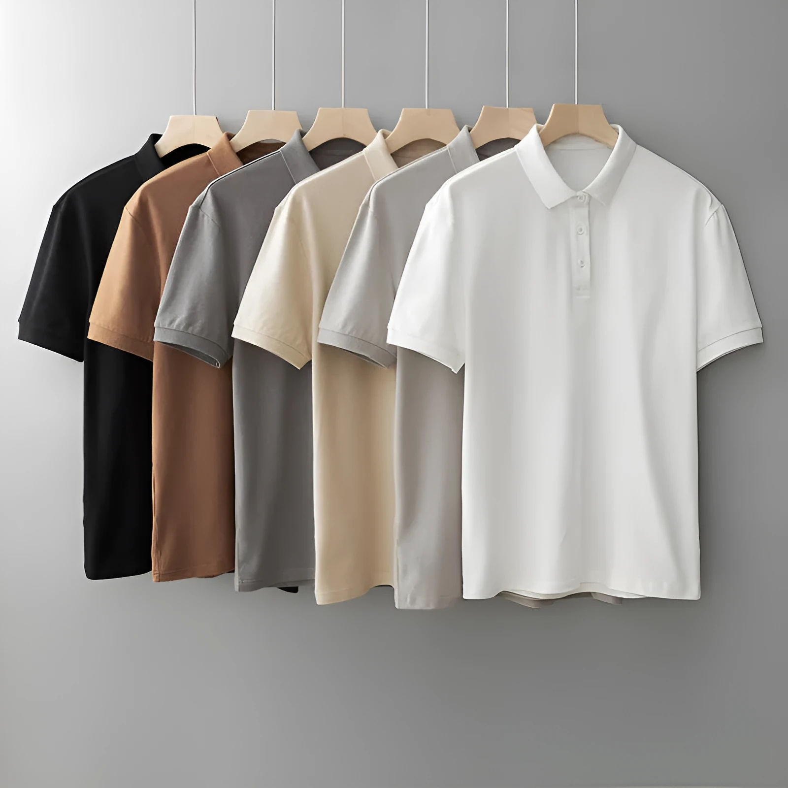 Men's business casual polo shirt in cotton-spandex blend, apricot colour, Asian size M.