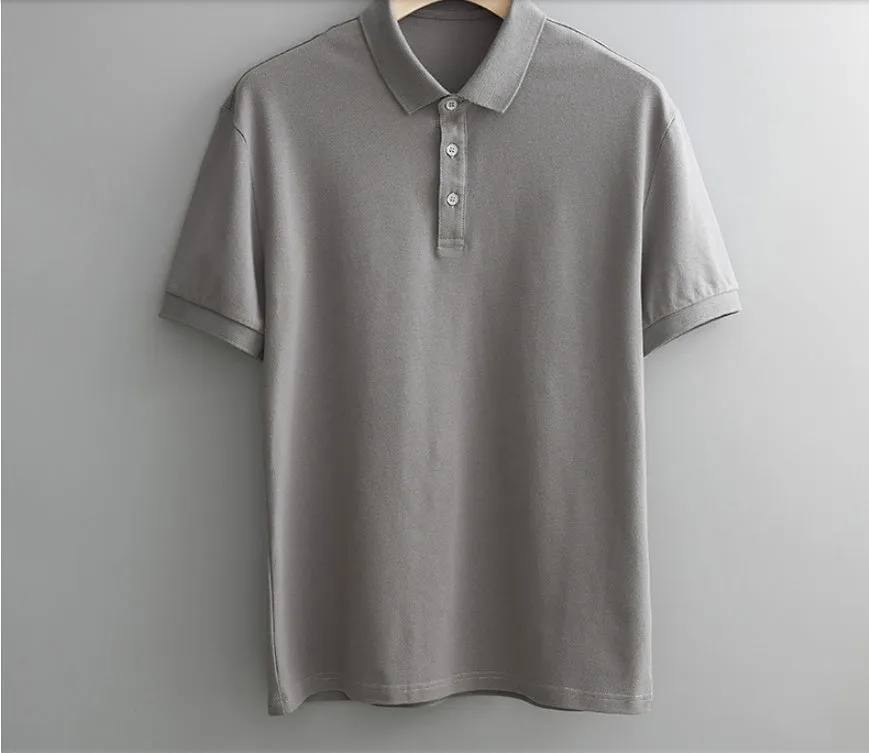 Men's business casual polo shirt in cotton-spandex blend, apricot colour, Asian size M.