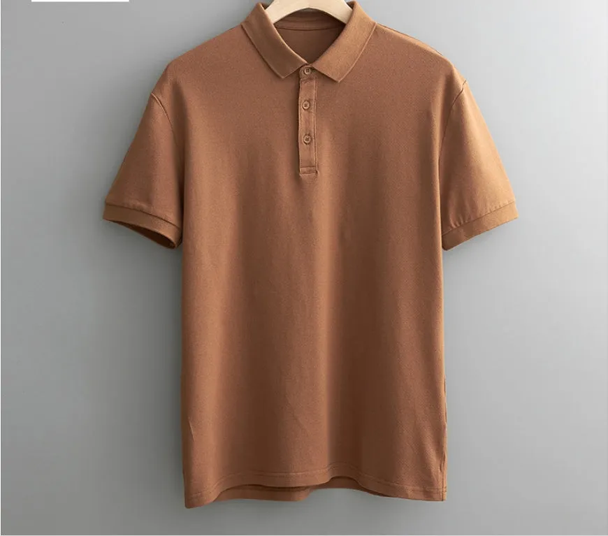 Men's business casual polo shirt in cotton-spandex blend, apricot colour, Asian size M.