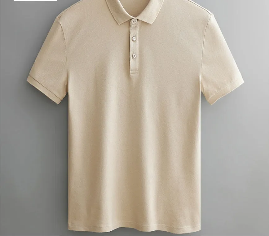 Men's business casual polo shirt in cotton-spandex blend, apricot colour, Asian size M.