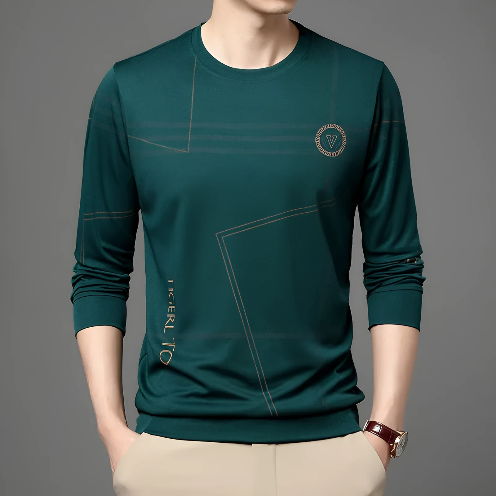 Men's round neck long sleeve t-shirt in Korean style with letter print, available in multiple colours, sizes M-4XL