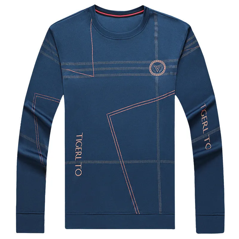Men's round neck long sleeve t-shirt in Korean style with letter print, available in multiple colours, sizes M-4XL