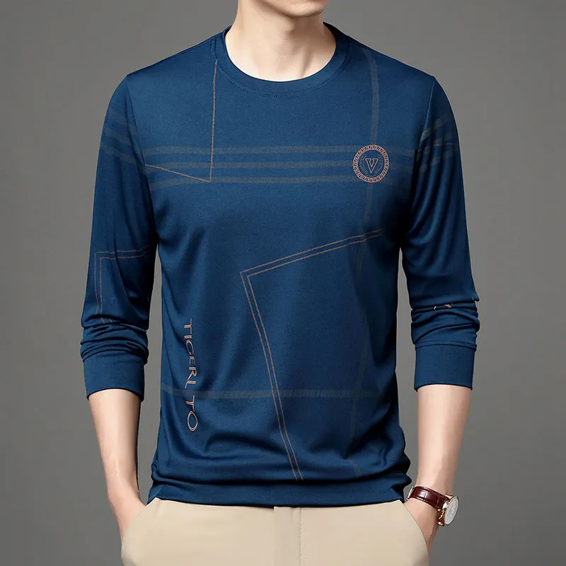Men's round neck long sleeve t-shirt in Korean style with letter print, available in multiple colours, sizes M-4XL