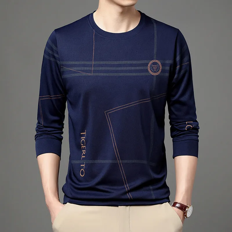 Men's round neck long sleeve t-shirt in Korean style with letter print, available in multiple colours, sizes M-4XL