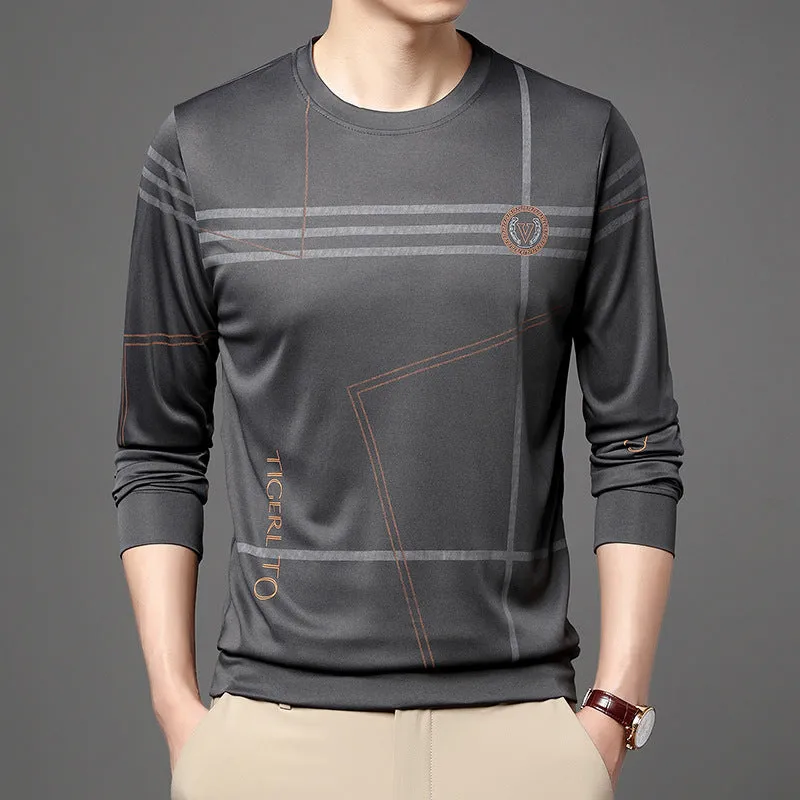 Men's round neck long sleeve t-shirt in Korean style with letter print, available in multiple colours, sizes M-4XL