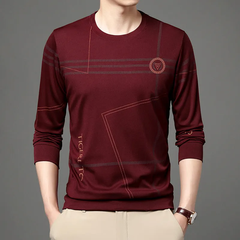 Men's round neck long sleeve t-shirt in Korean style with letter print, available in multiple colours, sizes M-4XL