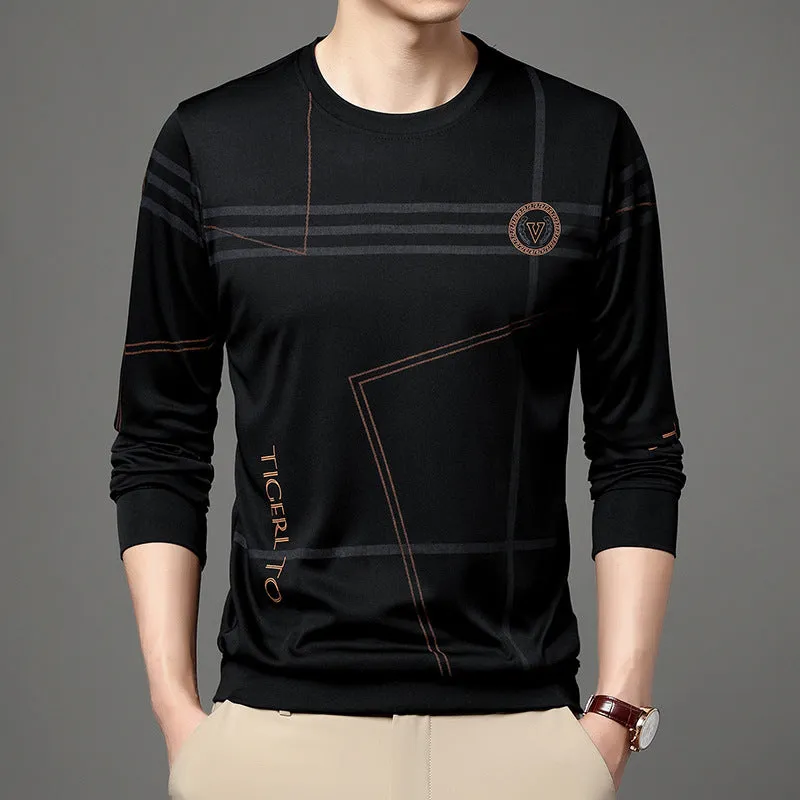 Men's round neck long sleeve t-shirt in Korean style with letter print, available in multiple colours, sizes M-4XL