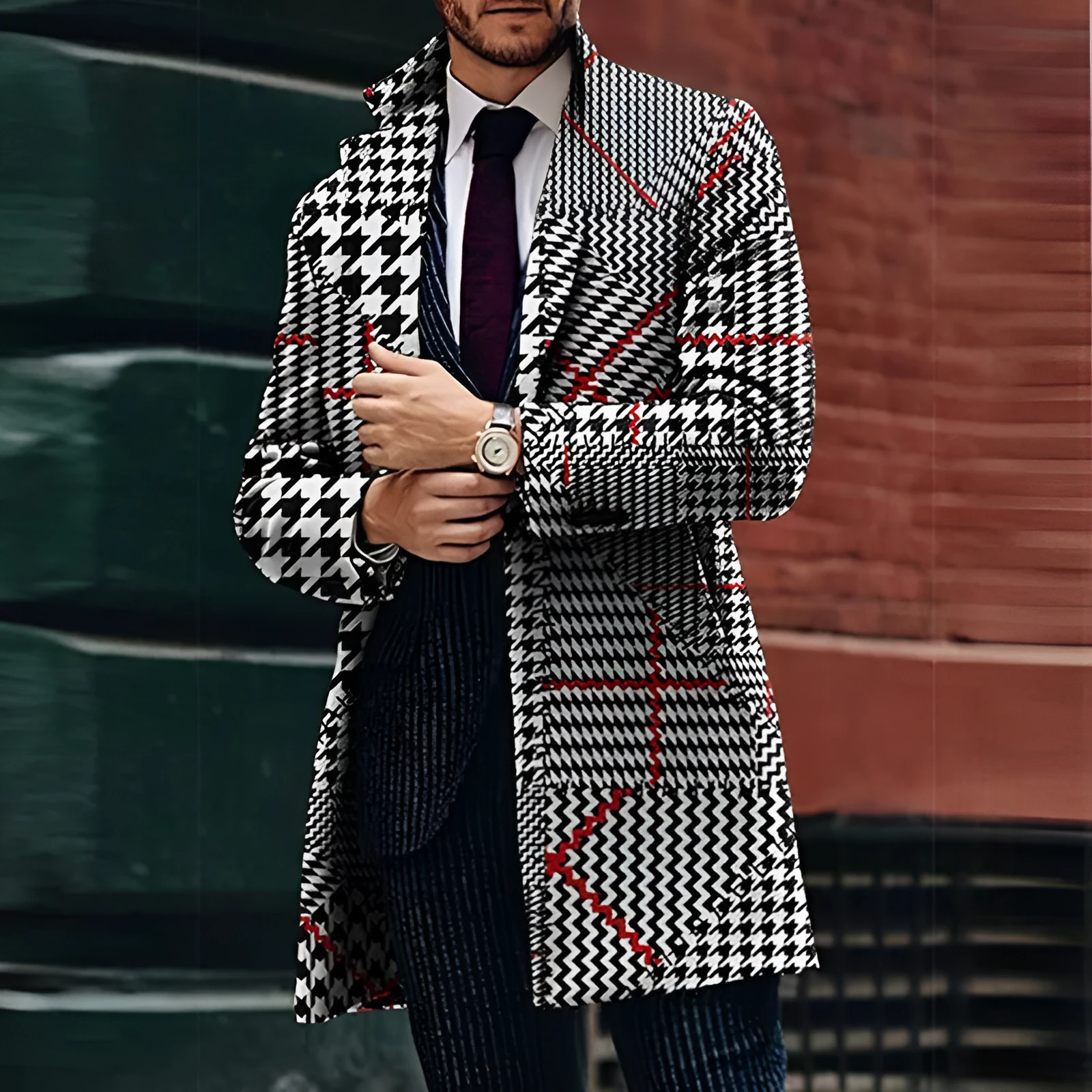 Large suit collar slim fit men's coat in polyester blend with top stitching slit pocket, colour XLDY-03