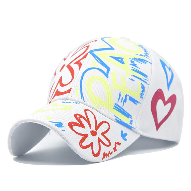 Cotton twill alphabet baseball cap in red, black, white, and pink options with adjustable strap
