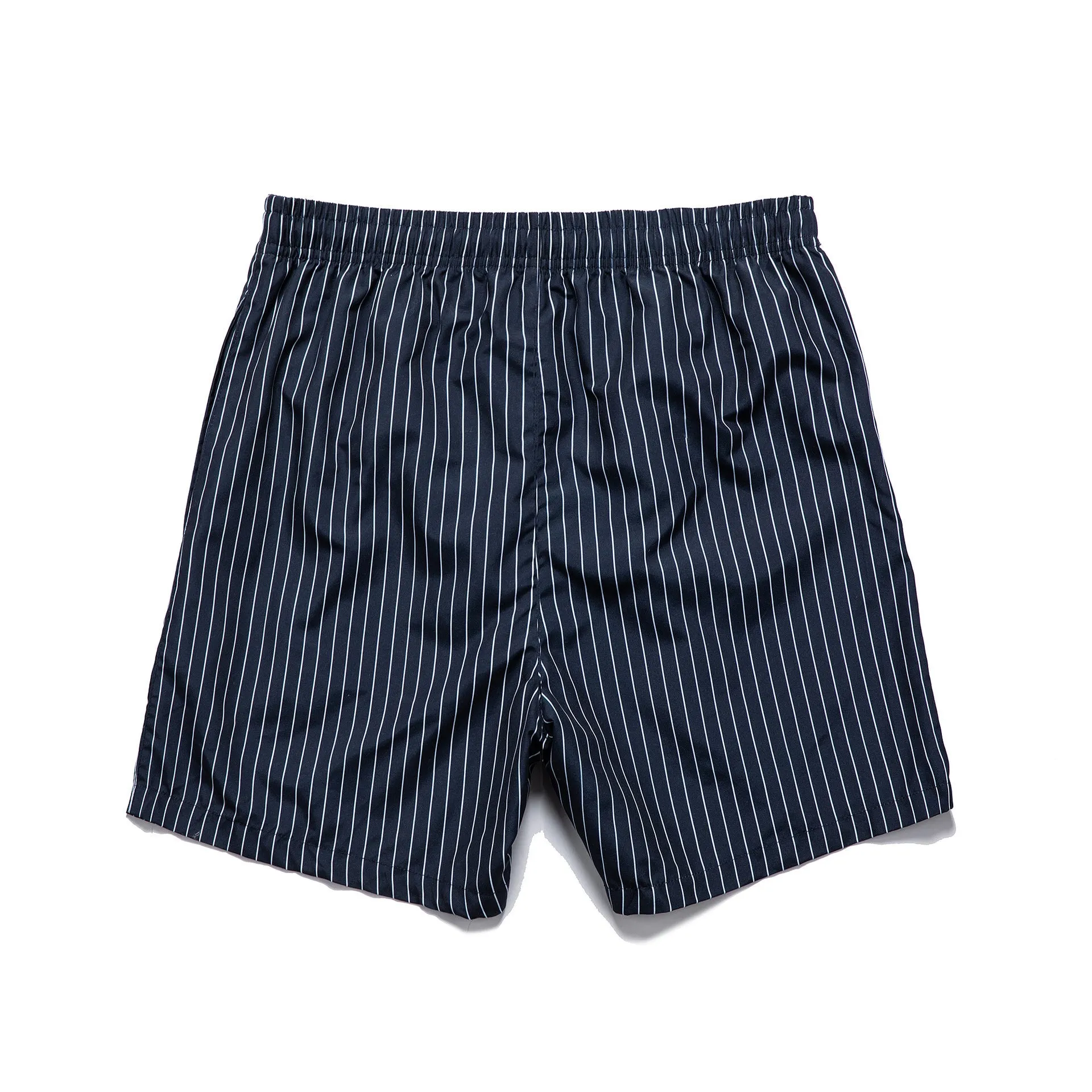 Polyester fibre striped beach shorts with straight leg openings and triangle lining in multiple colours