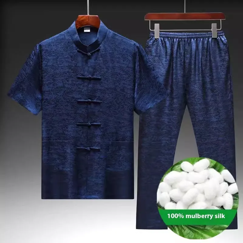 Men's Chinese Tang suit in mulberry silk fabric with traditional design details