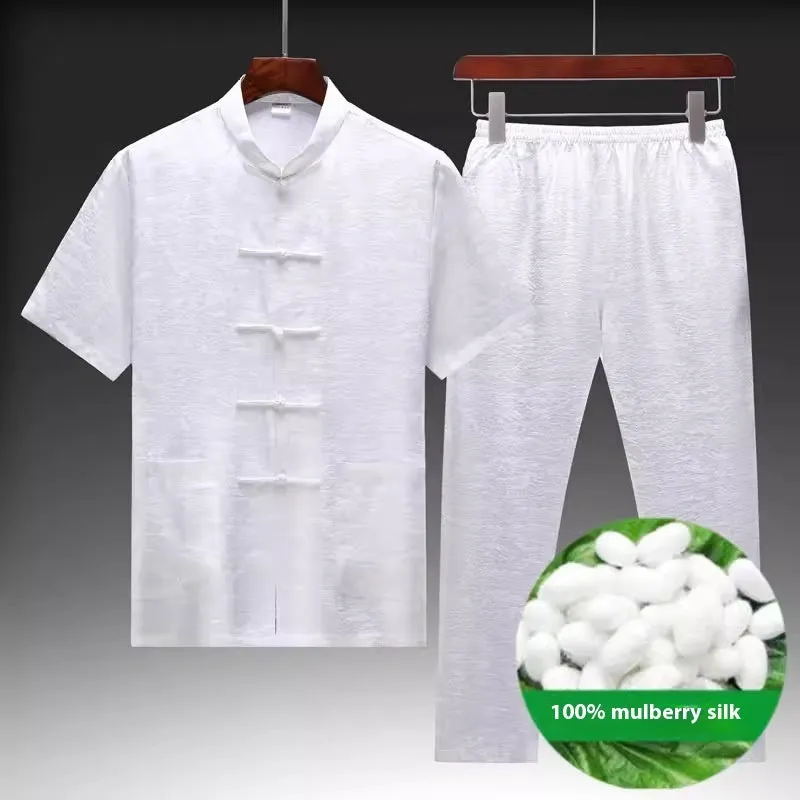 Men's Chinese Tang suit in mulberry silk fabric with traditional design details