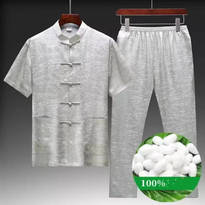 Men's Chinese Tang suit in mulberry silk fabric with traditional design details