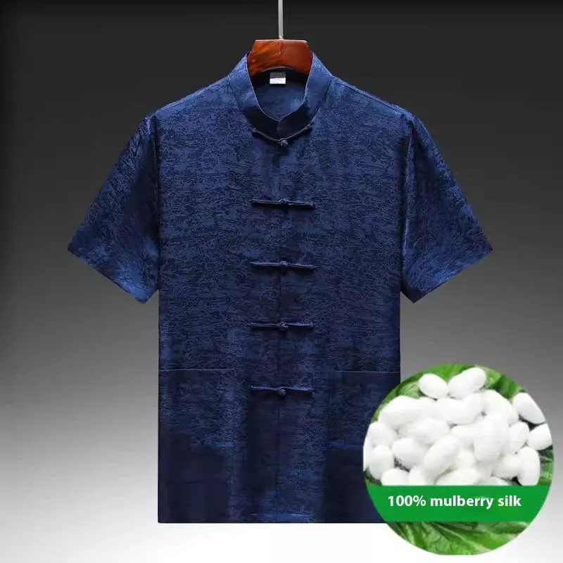 Men's Chinese Tang suit in mulberry silk fabric with traditional design details