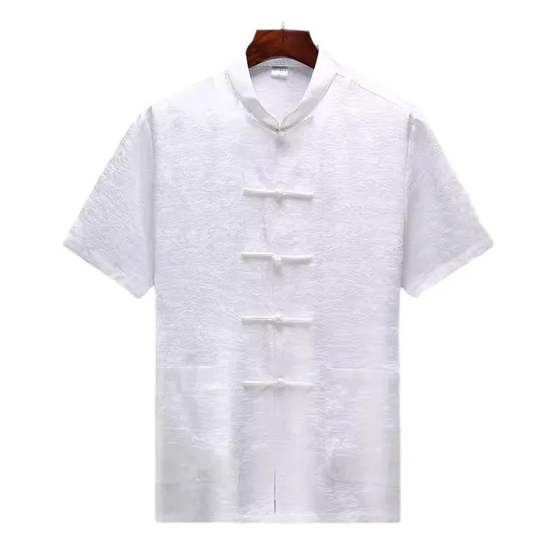 Men's Chinese Tang suit in mulberry silk fabric with traditional design details