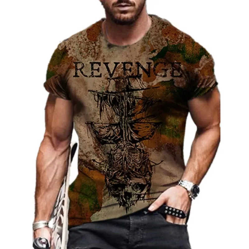 Abstract painting print short-sleeved t-shirt round neck cotton blend in hedging style for men and women