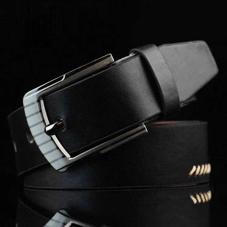 Men's threading casual pin buckle belt in black, white or brown colours with 110cm length