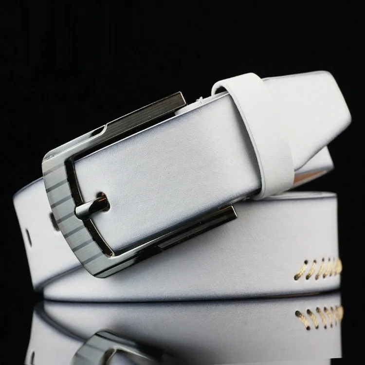 Men's threading casual pin buckle belt in black, white or brown colours with 110cm length