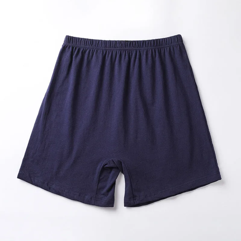 Men's solid colour modal boxer shorts with high waist, shown in black, blue, grey and brown.