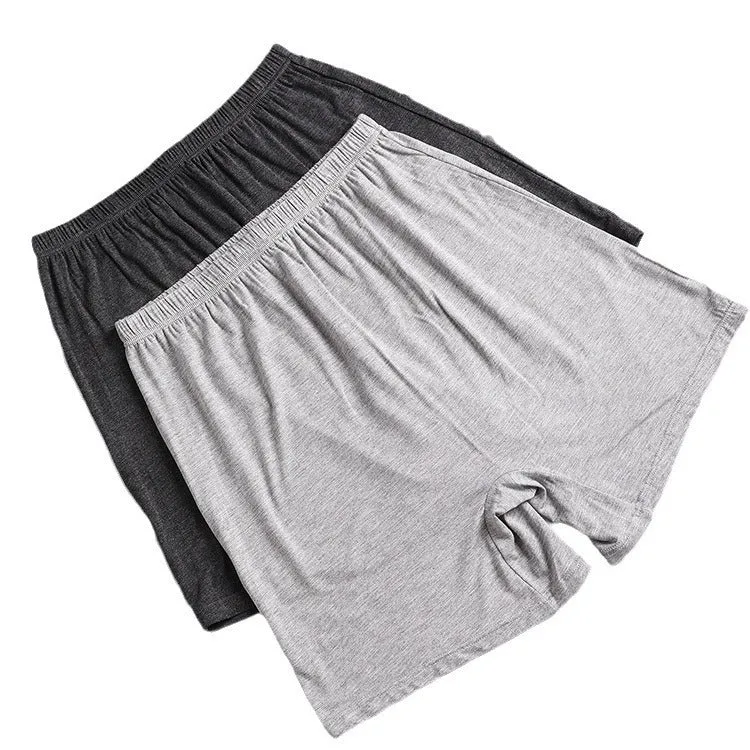 Men's solid colour modal boxer shorts with high waist, shown in black, blue, grey and brown.