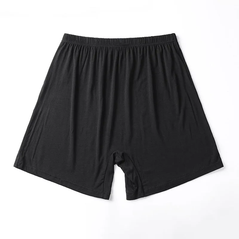 Men's solid colour modal boxer shorts with high waist, shown in black, blue, grey and brown.