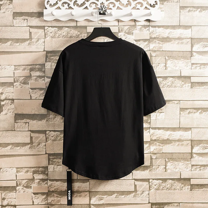 Men's summer cotton wide zipper T-shirt in loose fit white colour plain round neck short sleeve