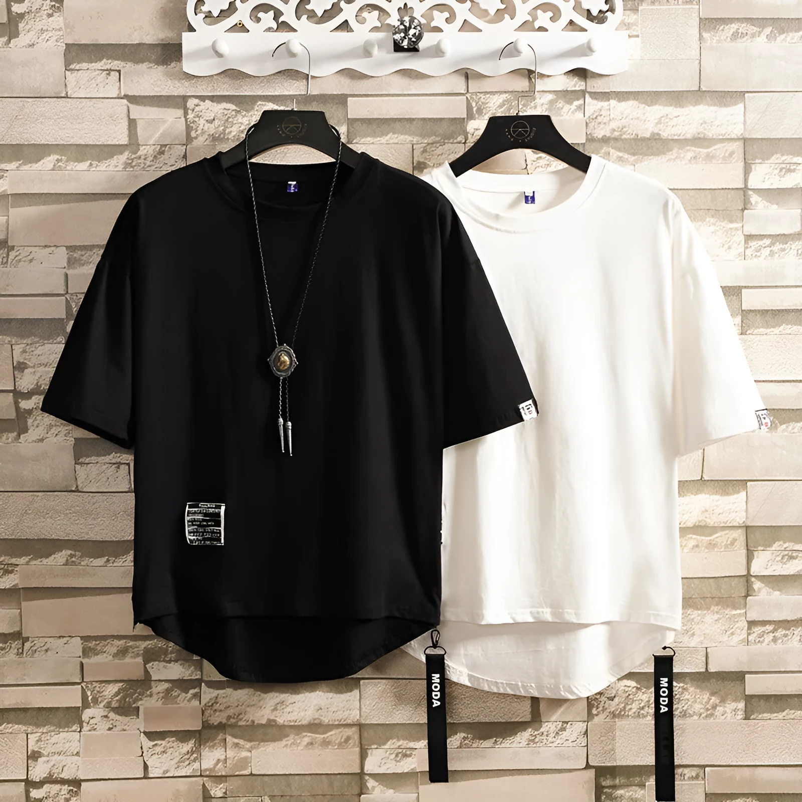 Men's summer cotton wide zipper T-shirt in loose fit white colour plain round neck short sleeve