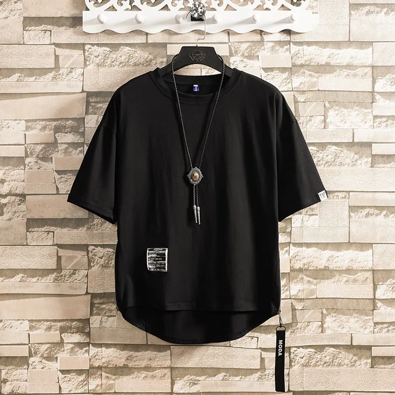 Men's summer cotton wide zipper T-shirt in loose fit white colour plain round neck short sleeve