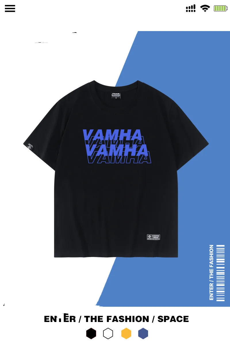 Ulzzang loose-fit short sleeve cotton t-shirt for men and women, round neck, available in black, white, blue and yellow, sizes S to 2XL.